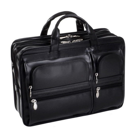 McKlein HUBBARD, Double Compartment Laptop Briefcase, Top Grain Cowhide Leather, Black (88435)