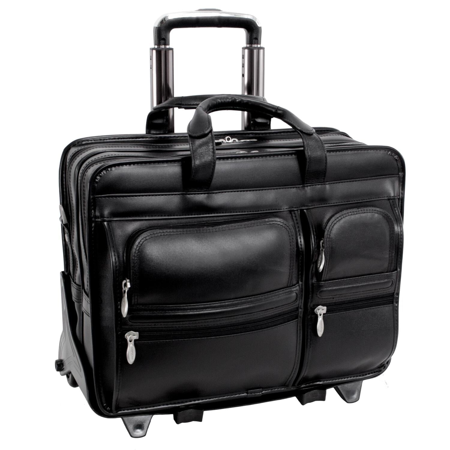 Mcklein 17" Clinton Leather 2-in-1 Removable-Wheeled Laptop Case 88445 - Black