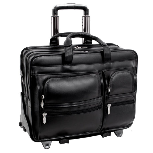 Mcklein 17" Clinton Leather 2-in-1 Removable-Wheeled Laptop Case 88445 - Black
