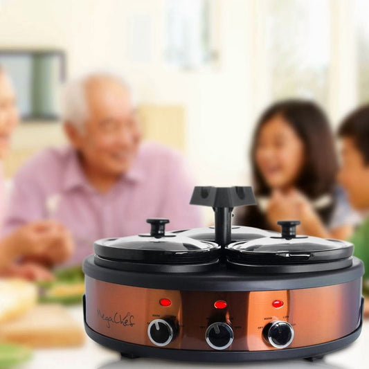 MegaChef Tle 1.5 Quart Slow Cooker and uffet Server in Copper and ck