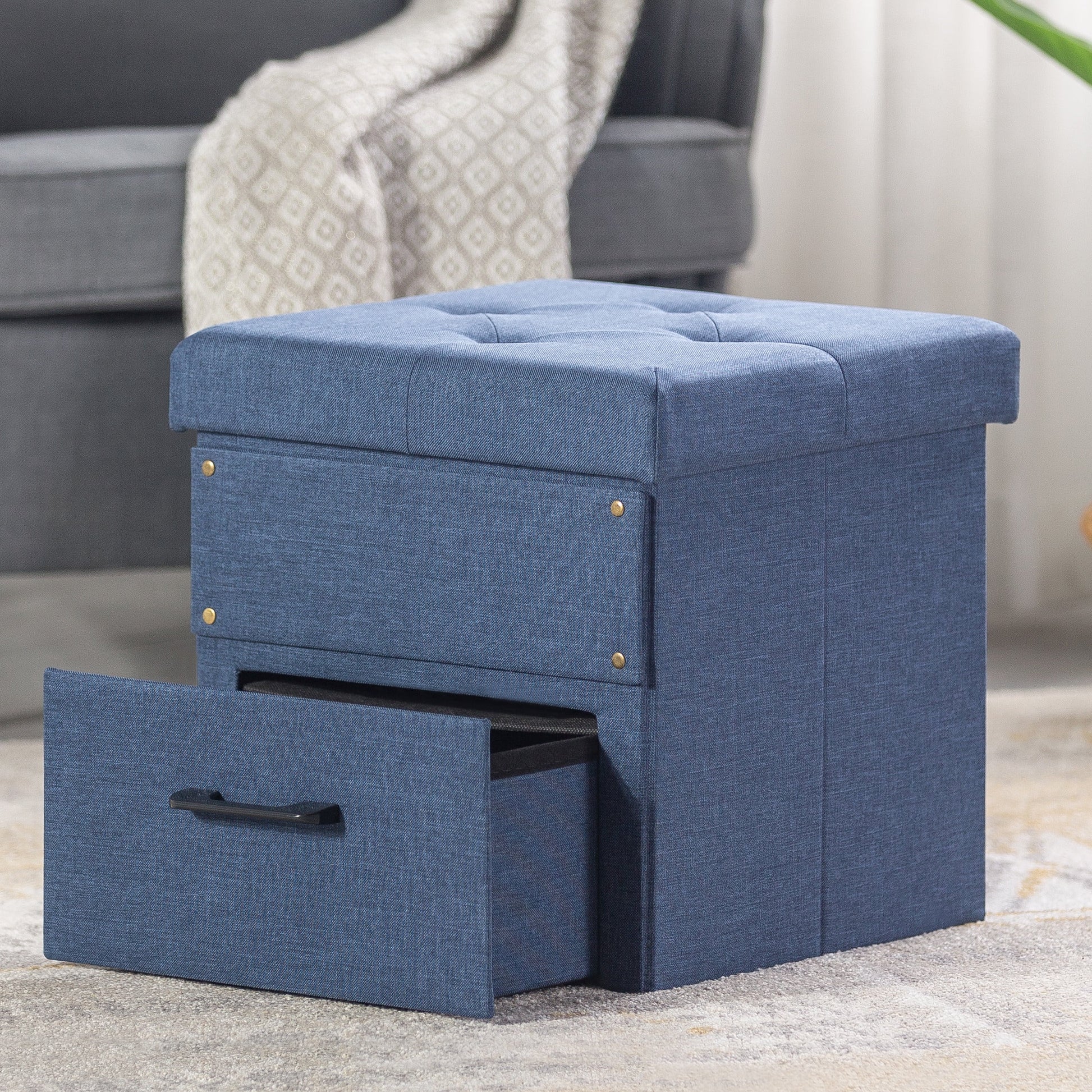 Mellow Stockbox 15" Ottoman with Storage Drawer, Black