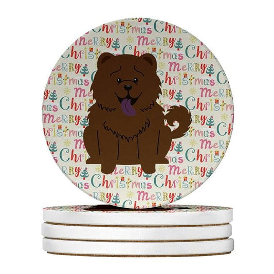 Merry Christmas Chow Chow Chocolate Large Sandstone Coasters Pack of 4 4 in x 4 in