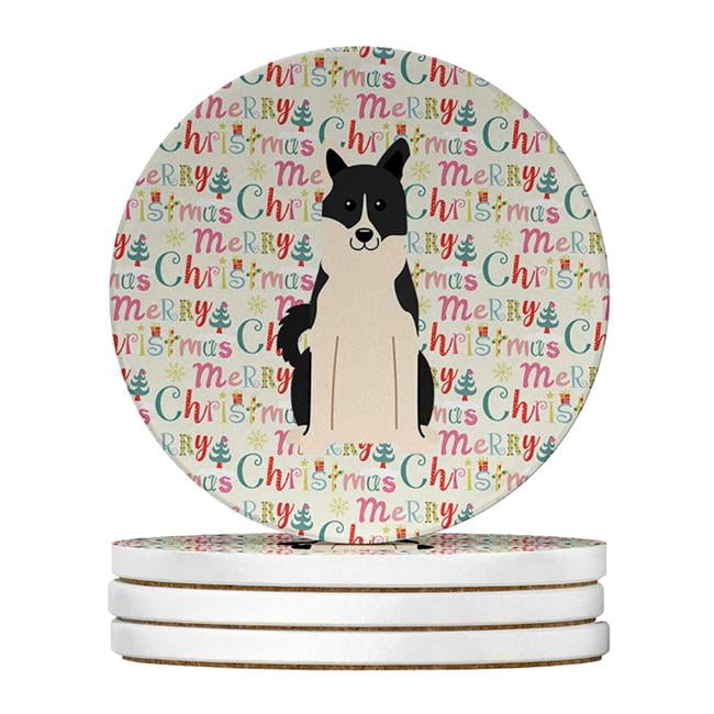 Merry Christmas Russo-European Laika Spitz Large Sandstone Coasters Pack of 4 4 in x 4 in