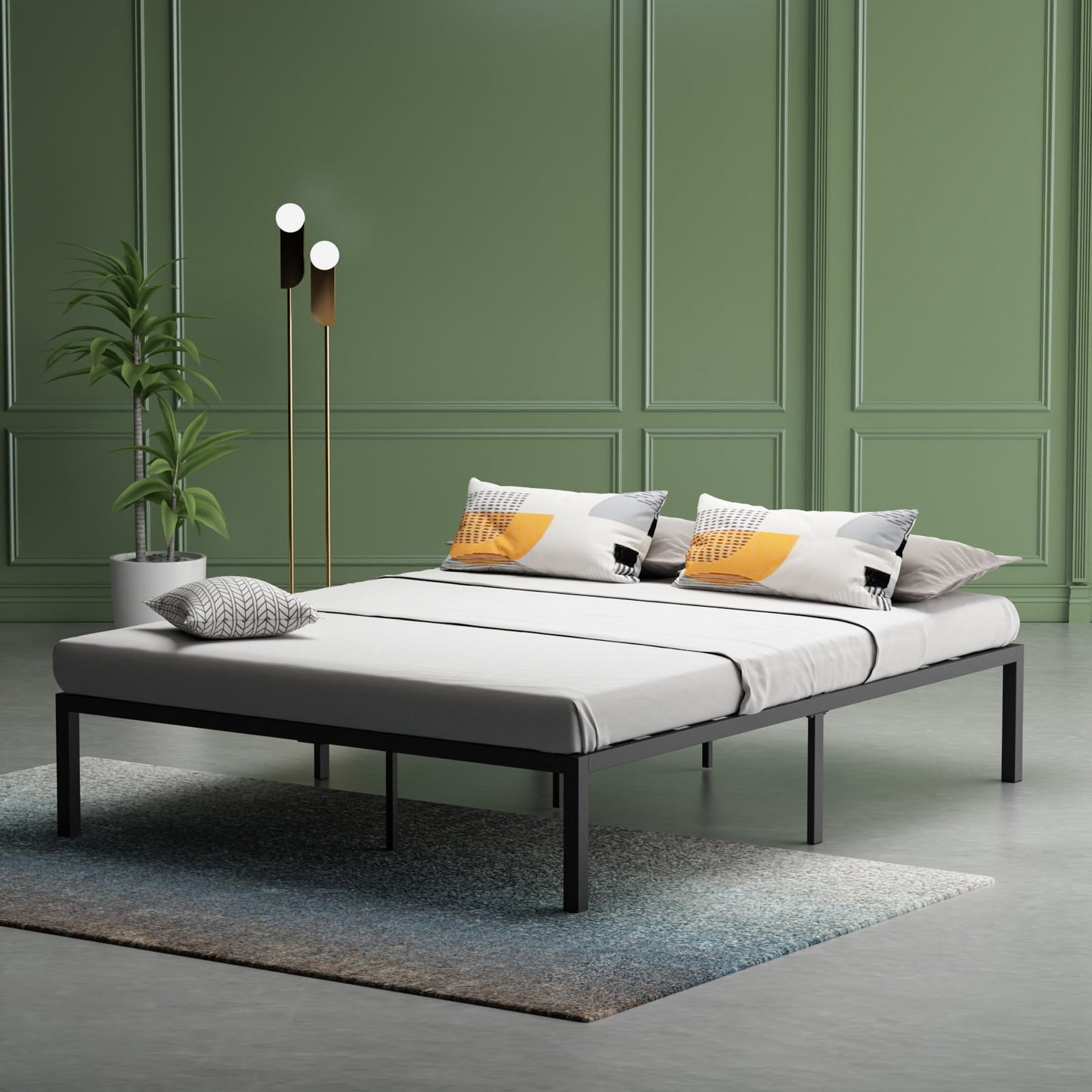 Metal Storage Platform Bed Frame, King, Black