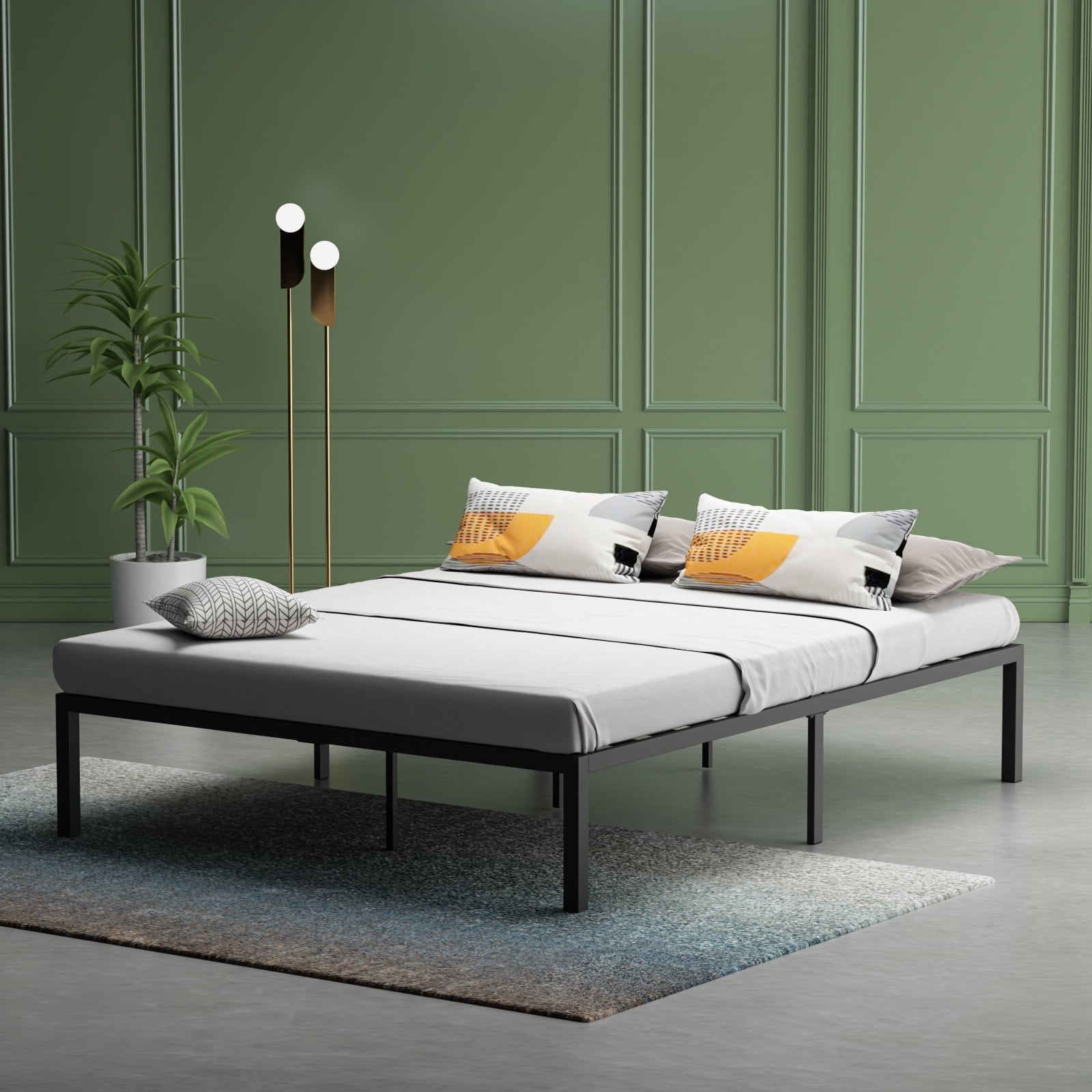 Metal Storage Platform Bed Frame, Queen, Black