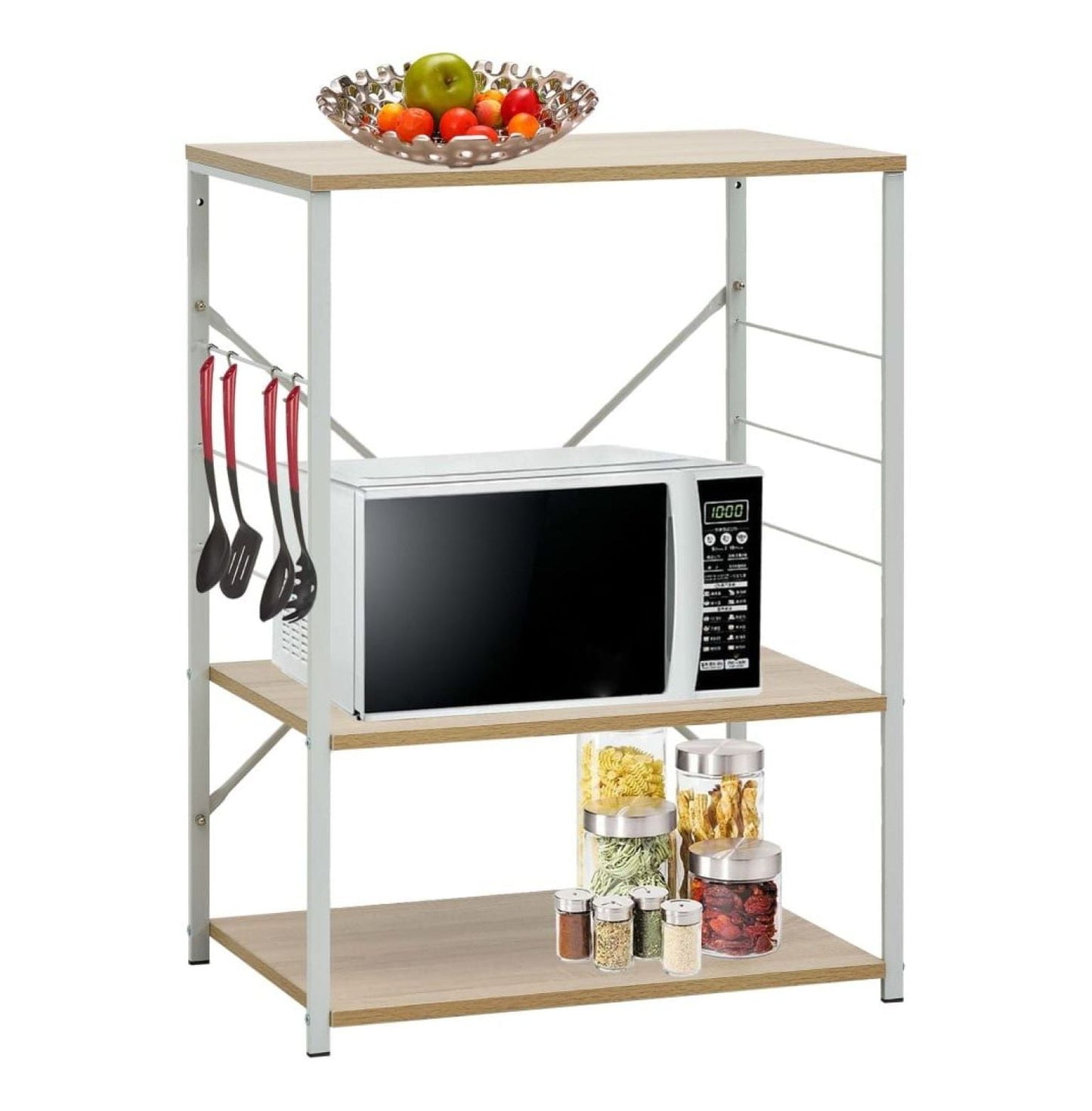 Microwave Cabinet White and Oak 23.6"x15.6"x31.3" Engineered Wood