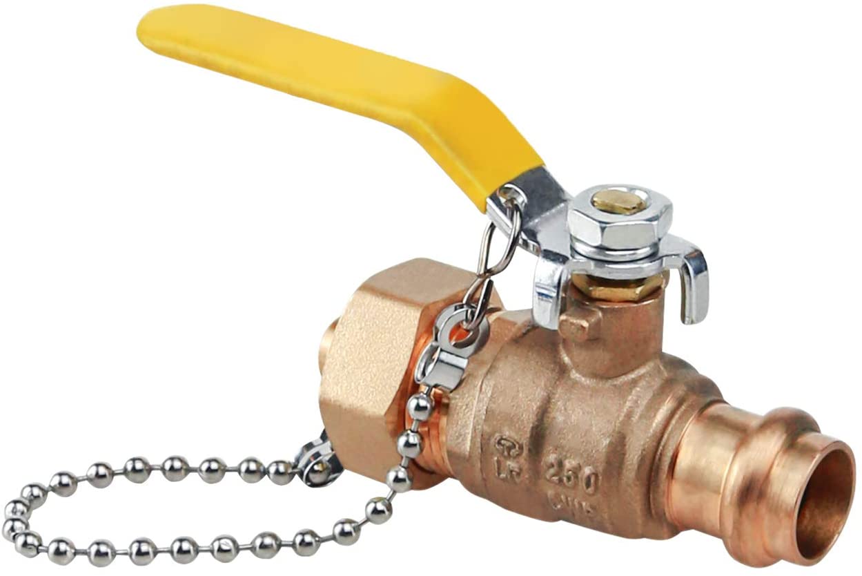Midline Valve VHR256B Premium Brass Full Port Hose Ball Valve with Chain and Cap, 3/4 in. Press x 3/4 in. Hose