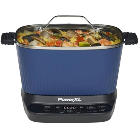 Midnight Blue 7.5 Quart Digital Multi-Cooker with Automatic Paddle to Stir and Shred, 9 in 1 programmable presets to Sauté, Sear, and Brown Food Before Simmering