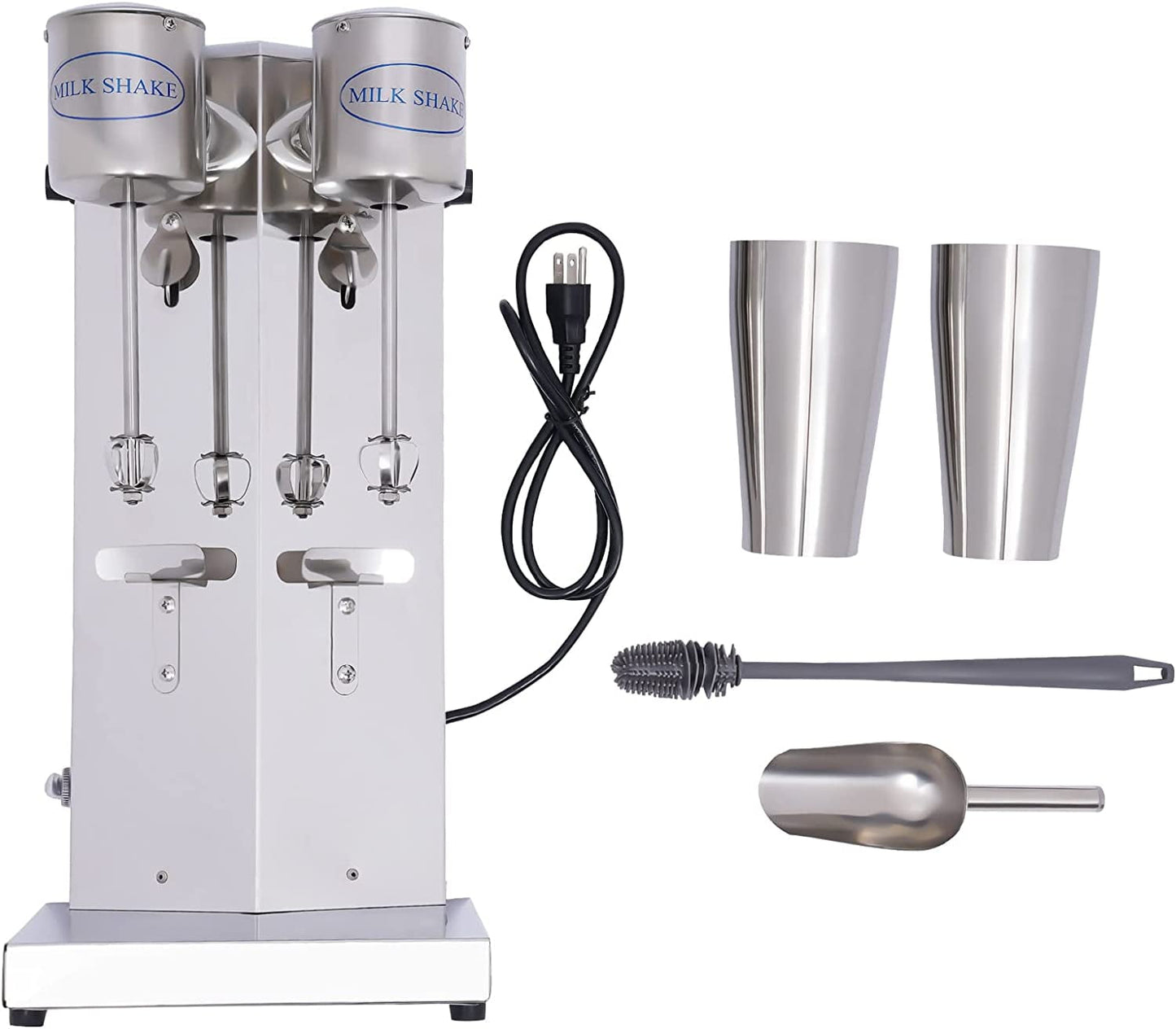 Milk Shake Machine, 180W Double Head Electric Milkshake Maker with 800ml Cups Commercial Milkshake Mixer with Ice Shovel Cleaning Brush