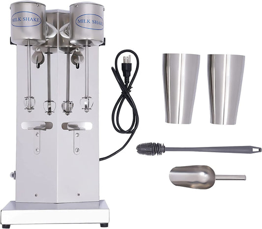 Milk Shake Machine, 180W Double Head Electric Milkshake Maker with 800ml Cups Commercial Milkshake Mixer with Ice Shovel Cleaning Brush