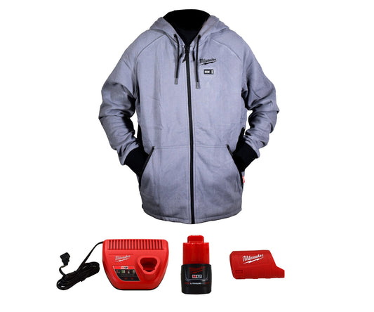Milwaukee 306G-21S M12 Lithium-Ion Gray Heated Jacket Hoodie with Battery & Charger (Small)