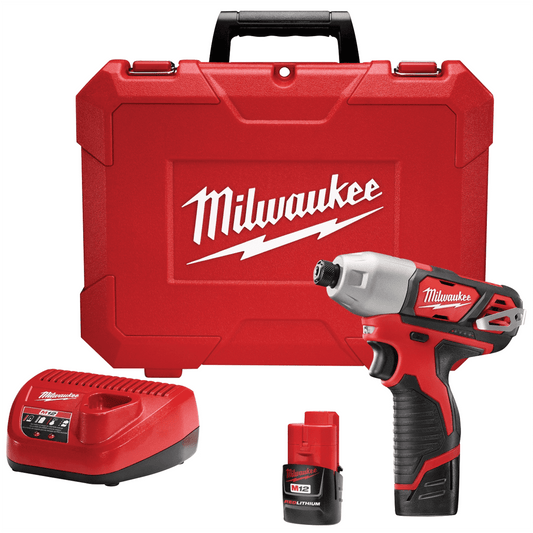 Milwaukee M12 1/4" 12V Cordless Hex Impact Driver Kit 2462-22 with 1.5Ah Battery & Charger