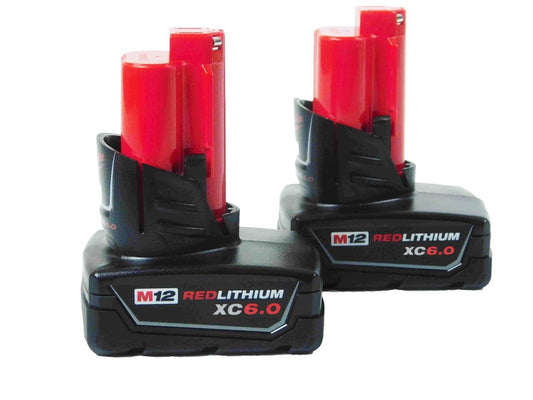 Milwaukee M12 REDLITHIUM XC6.0 Battery Two Pack – (2) 6.0Ah High-Capacity, Long-Lasting Power for M12 12V Tools 48-11-2460X2