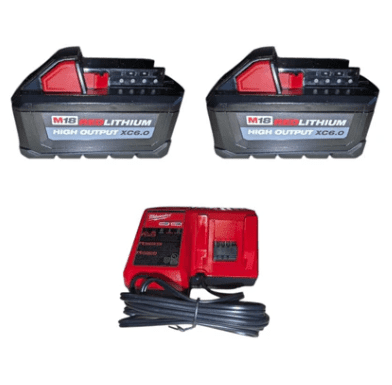 Milwaukee M18 REDLITHIUM HIGH OUTPUT XC 6.0 Ah Battery 2-Pack Starter Kit – Includes M18/M12 Charger, 50% More Power, Cooler Performance, 200+ Tool Compatibility  (Model 48-59-1862S)