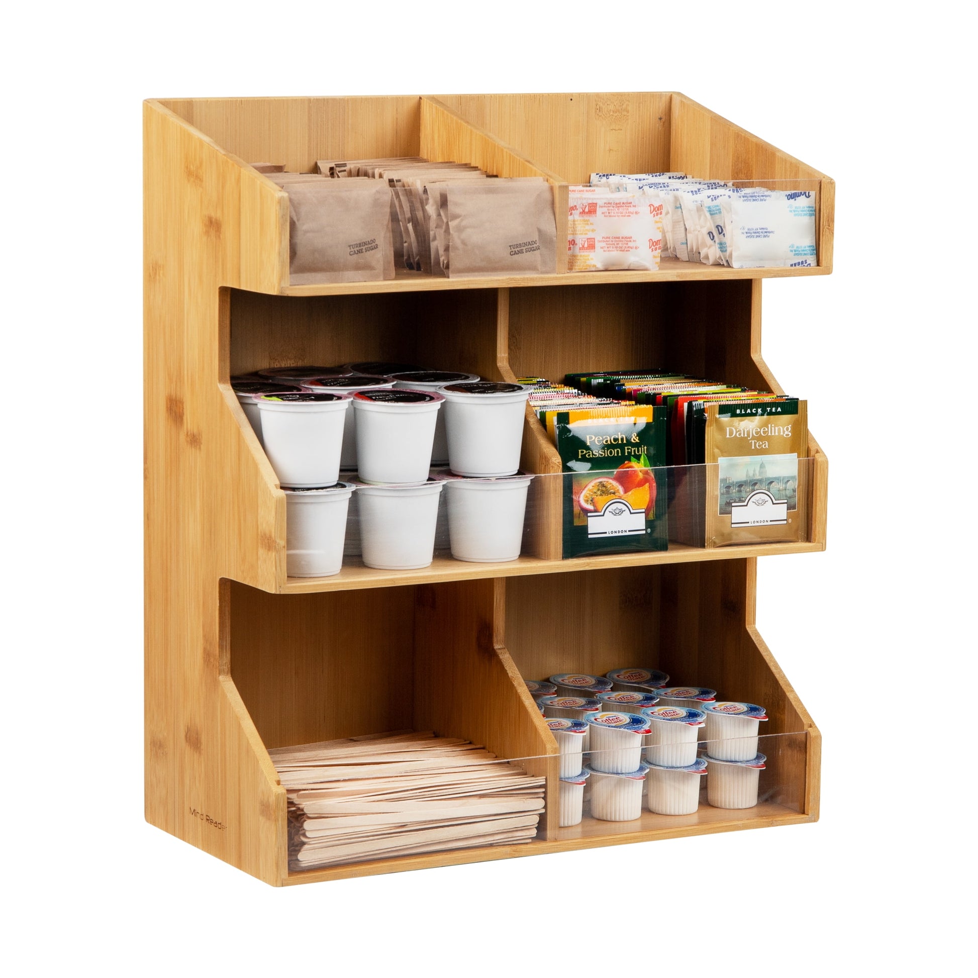 Mind Reader Coffee Pod Condiment Station Countertop Organizer,  13"L x 6.25"W x 15.25"H, Brown