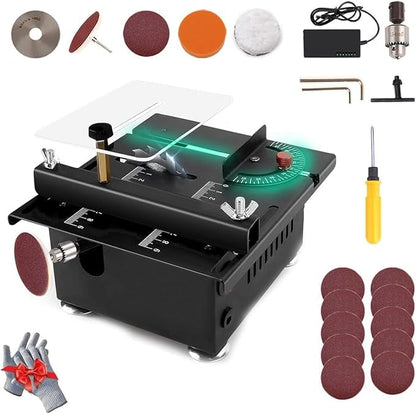 Mini Multifunctional Table Saw for Crafts,Multifunctional Portable Adjustable Cutting Sanding Engraving Drilling Machine,Table Saw for Wood Cutting,Model C-Liftable（1Set）