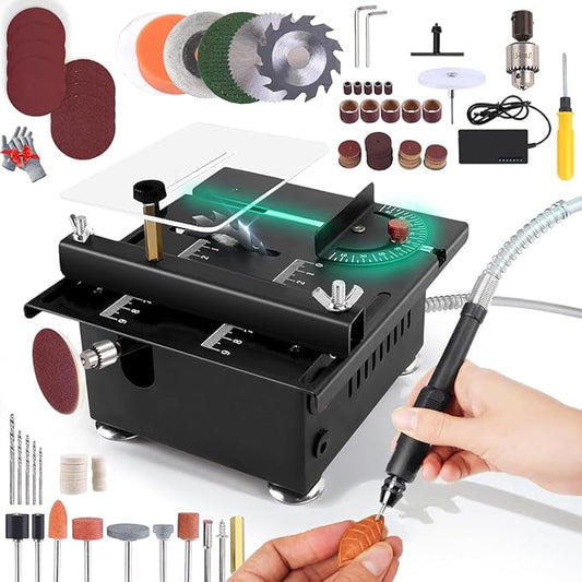 Mini Multifunctional Table Saw for Crafts,Multifunctional Portable Adjustable Cutting Sanding Engraving Drilling Machine,Table Saw for Wood Cutting,Model C-Liftable（1Set）