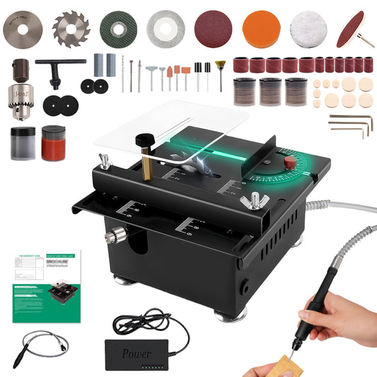 Mini Table Saw,Mini Multi-Functional Table Saw,Small Table Saw for Crafts,Miniature Table Saw with 7 Speeds,Cutting Sanding Engraving Drilling All In One,Hobby Table Saw