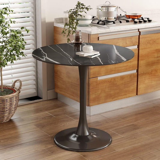 Miniyam 23.6" Round Dining Table, Small Wood Breakfast Table for Apartment, Kitchen or Studio, Modern Compact Dining Table for 2, Black Marble