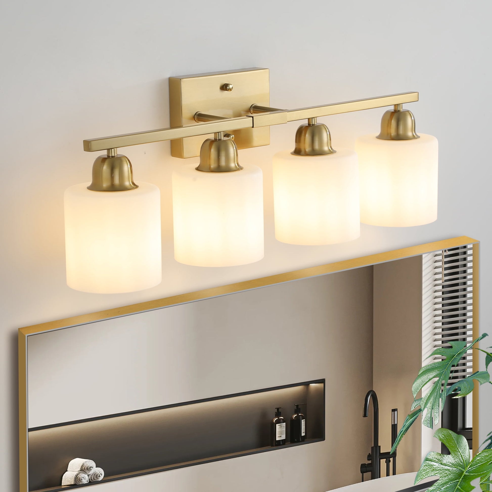 Miniyam 25 in 4 Light Gold Vanity Light for Bathroom, Wall-Mounted Fixtures Over Mirror, E26, No Bulbs Included