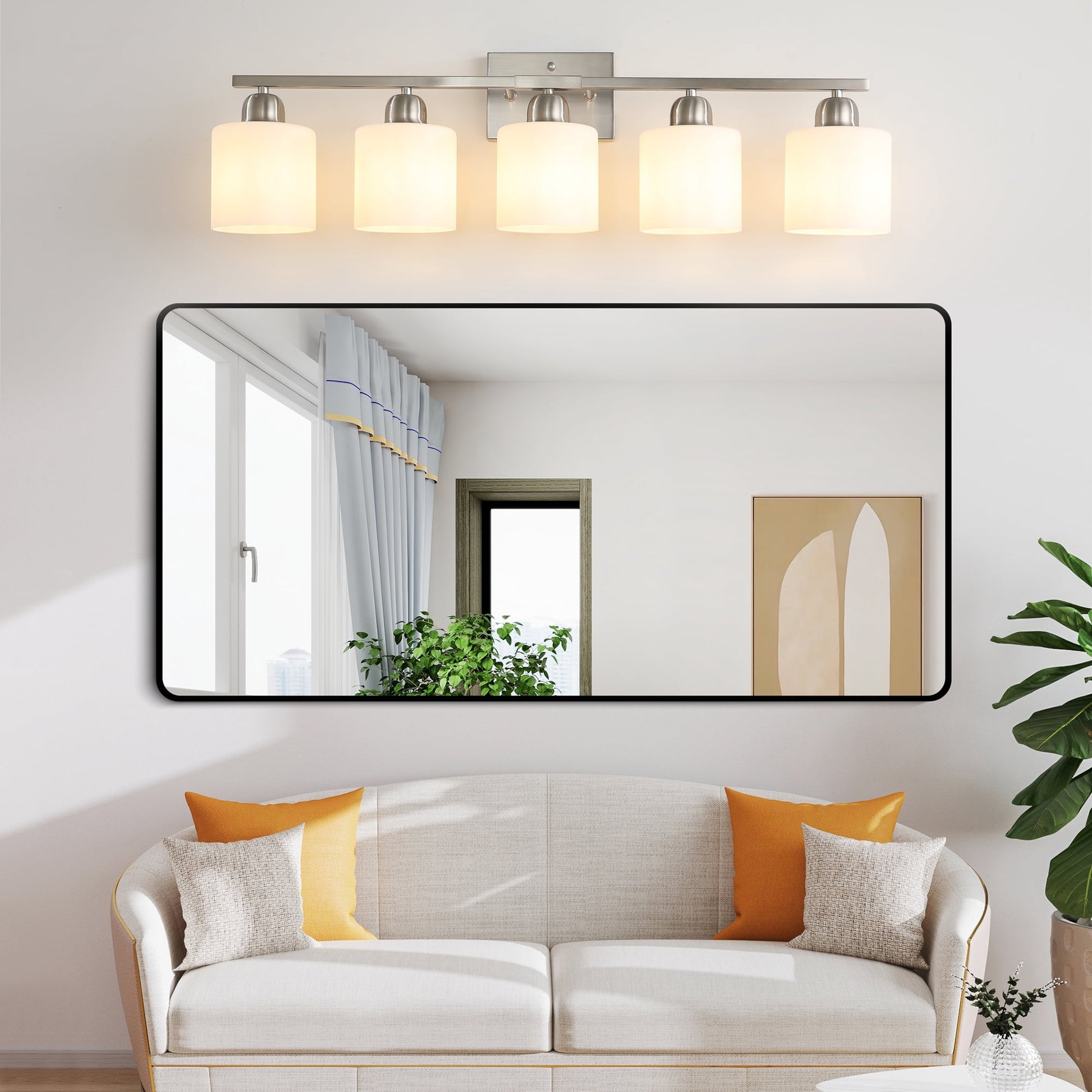 Miniyam 31.5 in 5 Light Chrome Vanity Light for Bathroom, Wall-Mounted Fixtures Over Mirror, E26, No Bulbs Included