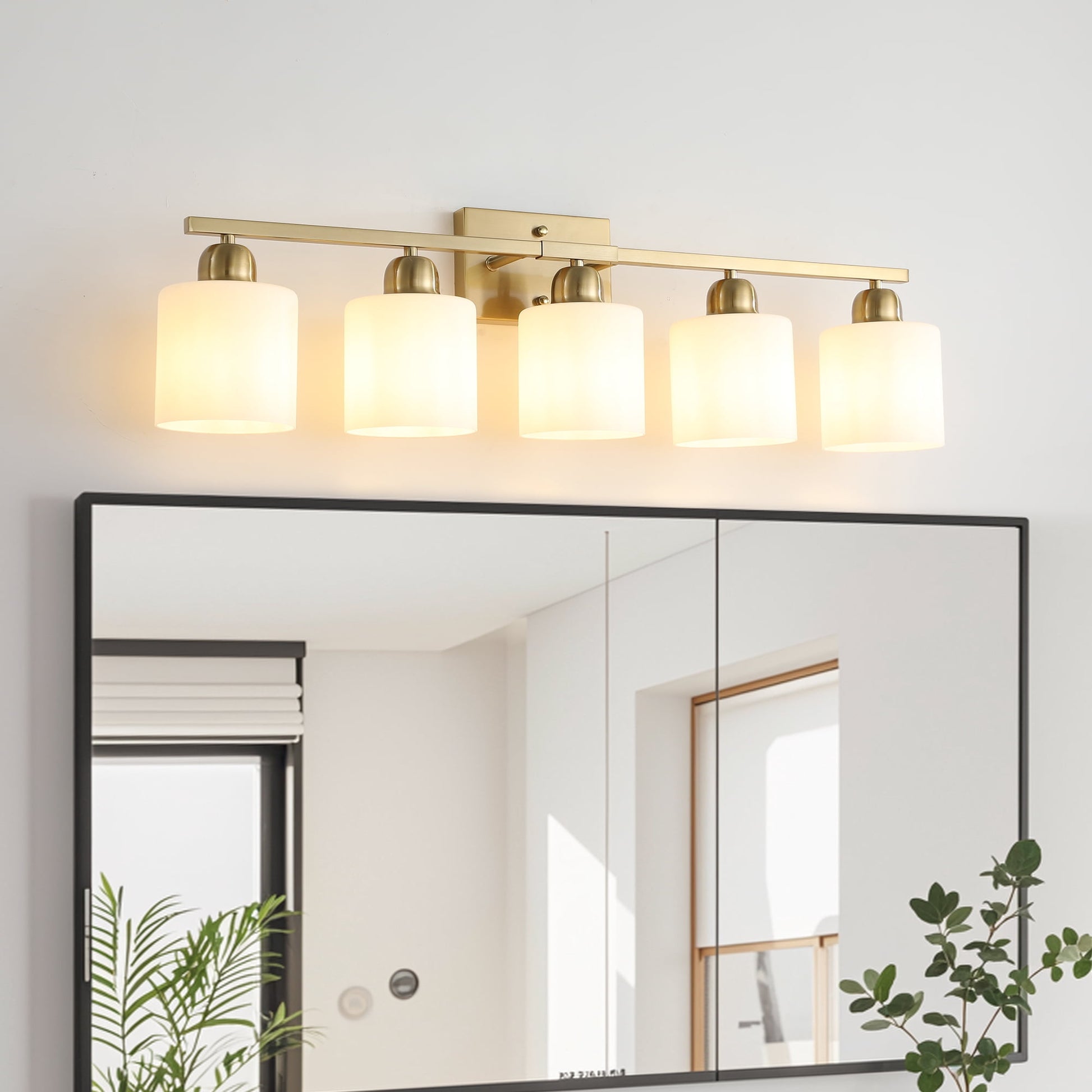 Miniyam 31.5 in 5 Light Gold Vanity Light for Bathroom, Wall-Mounted Fixtures Over Mirror, E26, No Bulbs Included