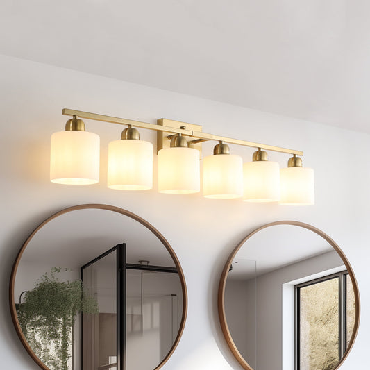 Miniyam 38 in 6 Light Gold Vanity Light for Bathroom, Wall-Mounted Fixtures Over Mirror, E26, No Bulbs Included