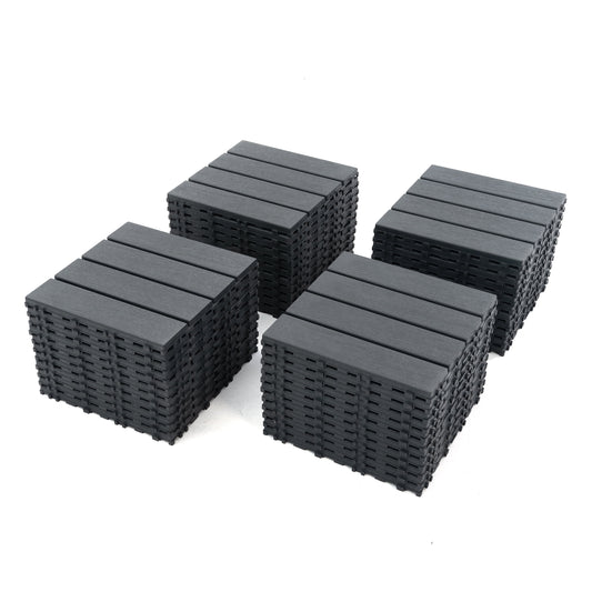 Miniyam 44-Pack Square 11.8"x11.8" Waterproof Deck Tiles, All-Weather, for Porch, Poolside, Gray(Straight line)