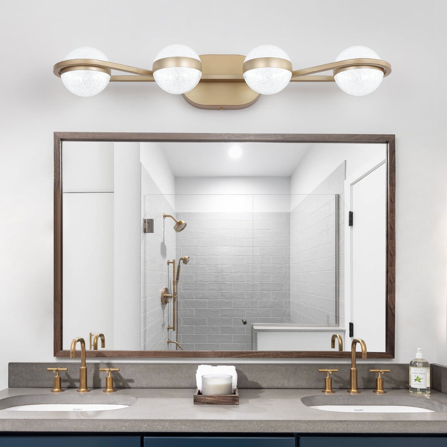 Miniyam Accesorios de Luz para Tocador, Accesorios de IluminaciÃ³n Moderna de Pared de AcrÃ­lico sobre Espejo (Dorado, 5 Luces)