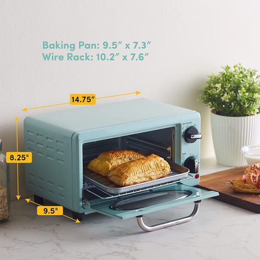 Mint Retro Toaster Oven with 1000W, 2 , 60-Minute Timer, Bake & Toast, Fits 8" Pizza