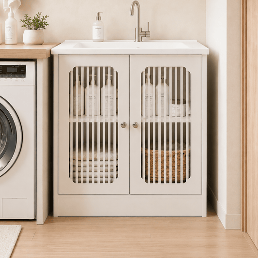 Mintazer Under Sink Bathroom Cabinet with 2 Louvered Door, Freestanding Storage Cabinet with Adjustable Shelf for Bathroom Laundry Room, White