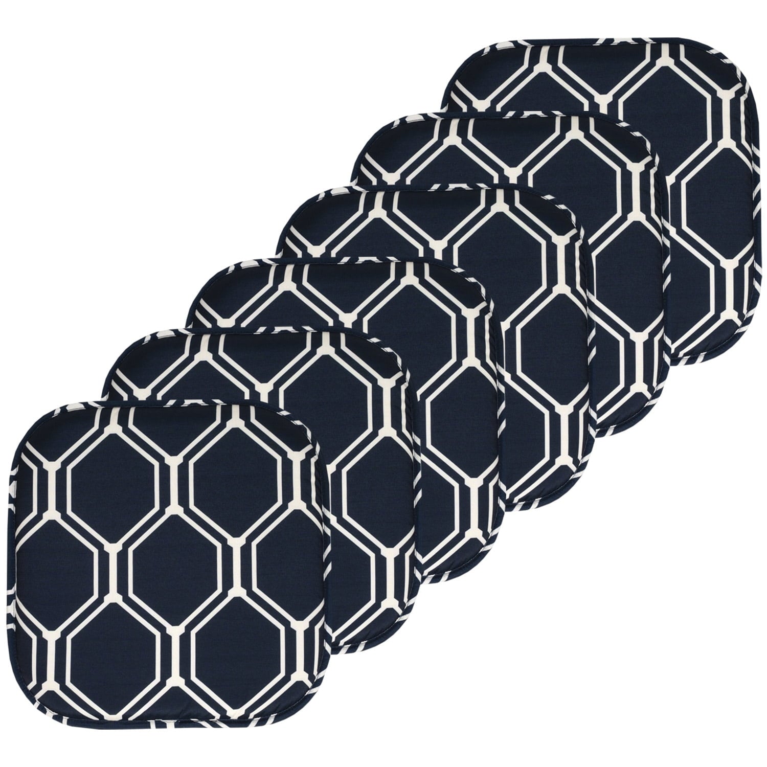 Mirage Hexagonal Print Memory Foam Chair Pads 6 Pack Navy/White