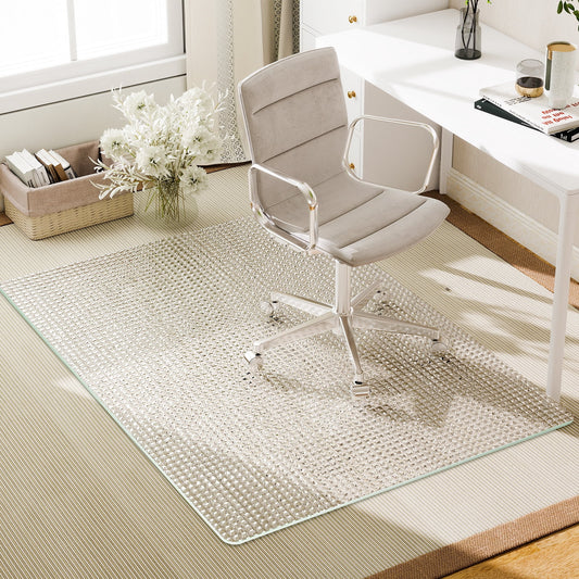Mirstory 36"x46" Glass Office Chair Mat Tempered Embossed Wave Pattern Chair Mat