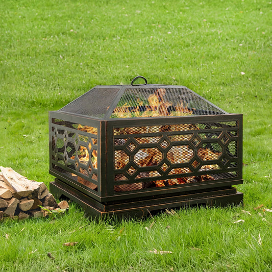 MistMo 26“ Square Wood Burning Fire Pit for Outdoor Patio Garden