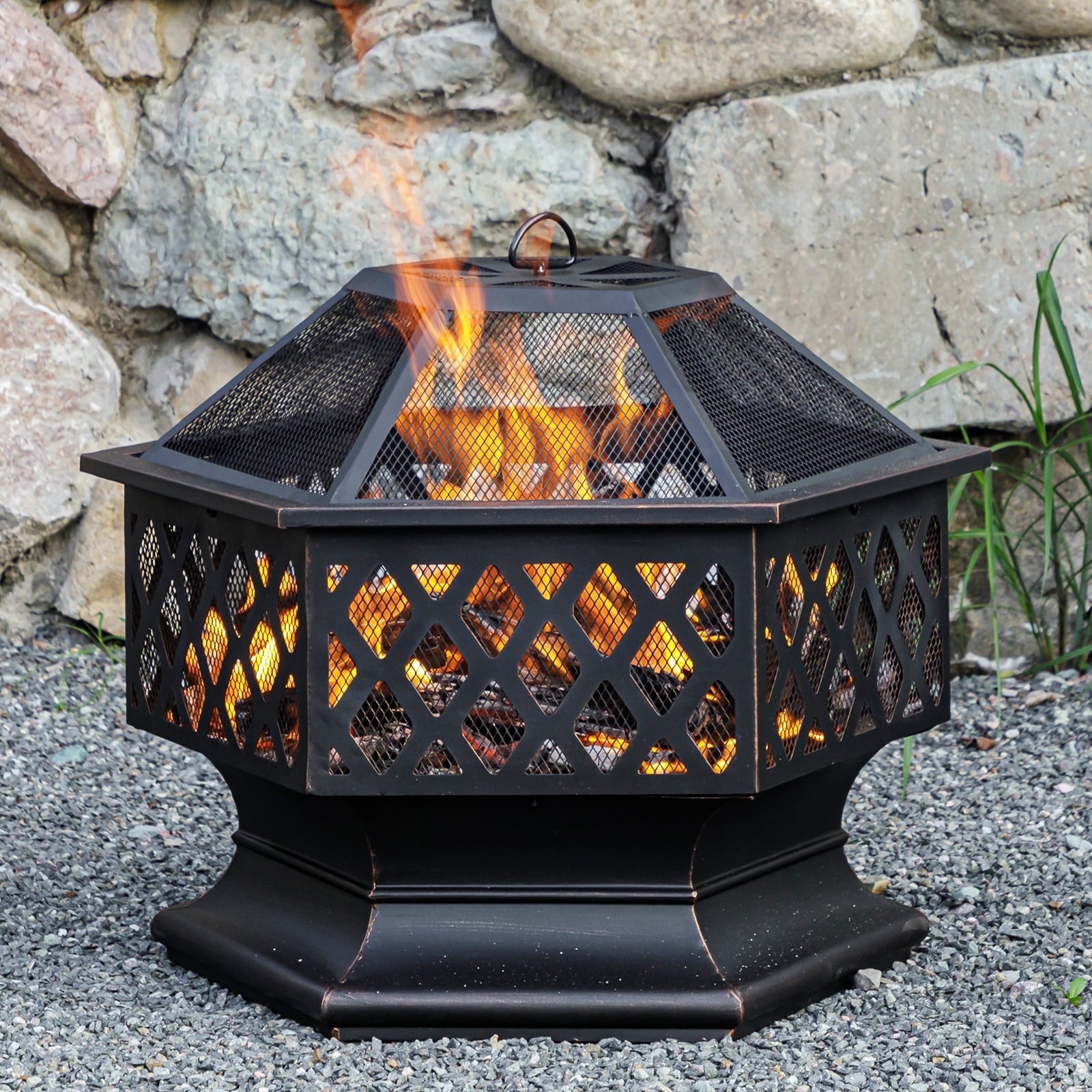 MistMo 28“ Hexagonal Outdoor Wood Burning Fire Pit