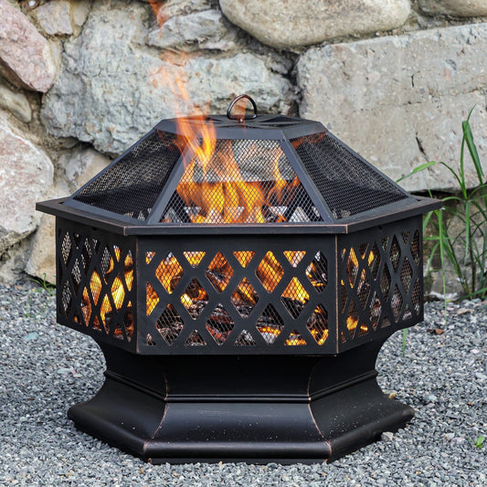 MistMo 28“ Hexagonal Outdoor Wood Burning Fire Pit