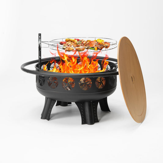 MistMo 32-Inch Wood Burning Fire Pit with Grill & Lid
