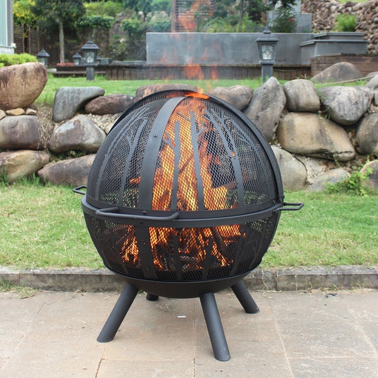 MistMo 35 inch Metal Ball Outdoor Fire Pit with Grill for Outside Patio Bonfire
