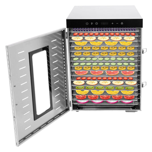Miumaeov 16-Tray Commercial Countertop Food Dehydrator Fruit Meet Dryer Machine Stainless Steel