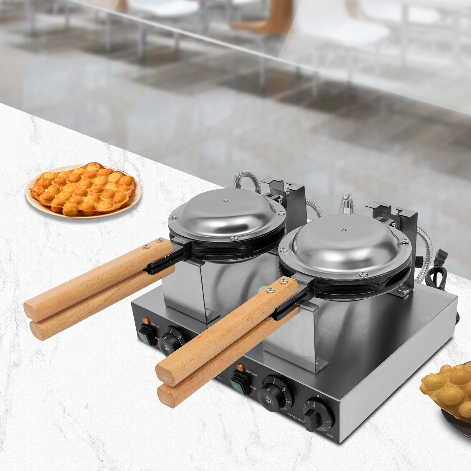 Miumaeov 2-Head Commercial Honeycomb-Shape Waffle Cone Maker Electric Nonstick Ice Cream Cone Making Machine Double Egg Roll
