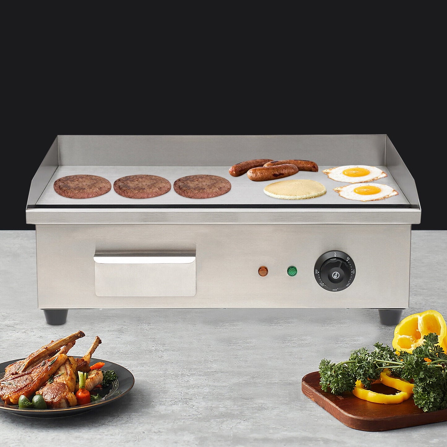 Miumaeov 22'' Commercial Electric Countertop BBQ Griddle Flat Top Grill Hot Plate Non-stick Stainless Steel Restaurant Teppanyaki Grill 3000W 110V