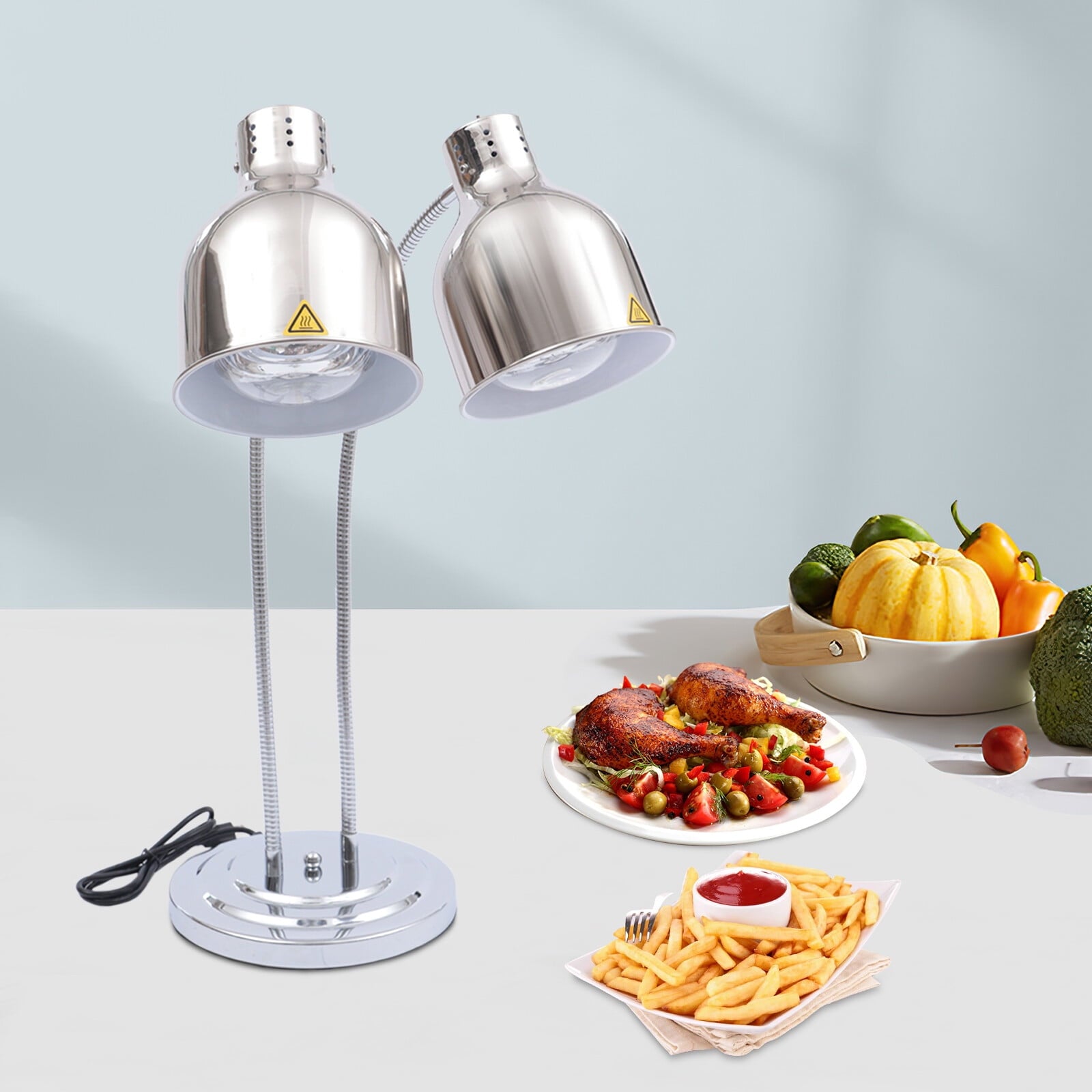 Miumaeov 500W Commercial Kitchen Food Heat Lamp 2-Bulb Catering Buffet Heating Warmer