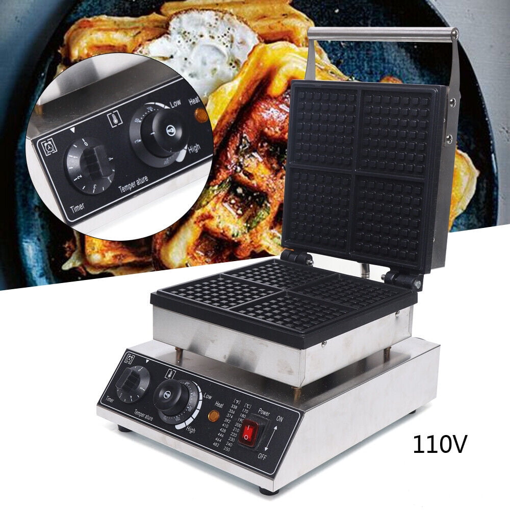 Miumaeov Commercial Belgian Waffle Maker 4 Grids Non-stick Electric Waffle Maker Machine Stainless Steel 110V Temperature and Time Control for Bakery, Restaurant, Snack Bar or Home