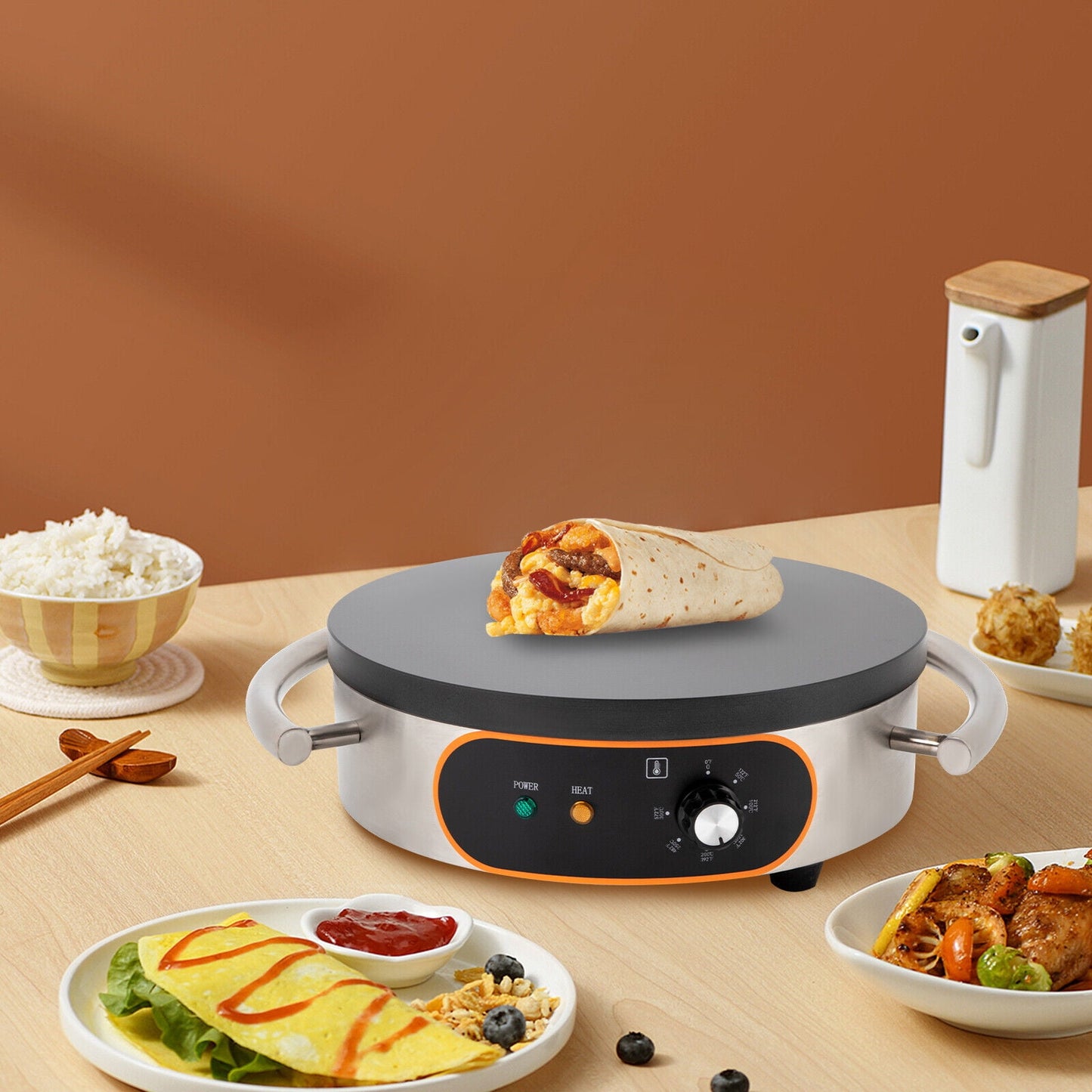 Miumaeov Commercial Electric Pancake Crepe Maker Machine Non-Stick Hot Plate Baker Griddle Machine 110V-60HZ