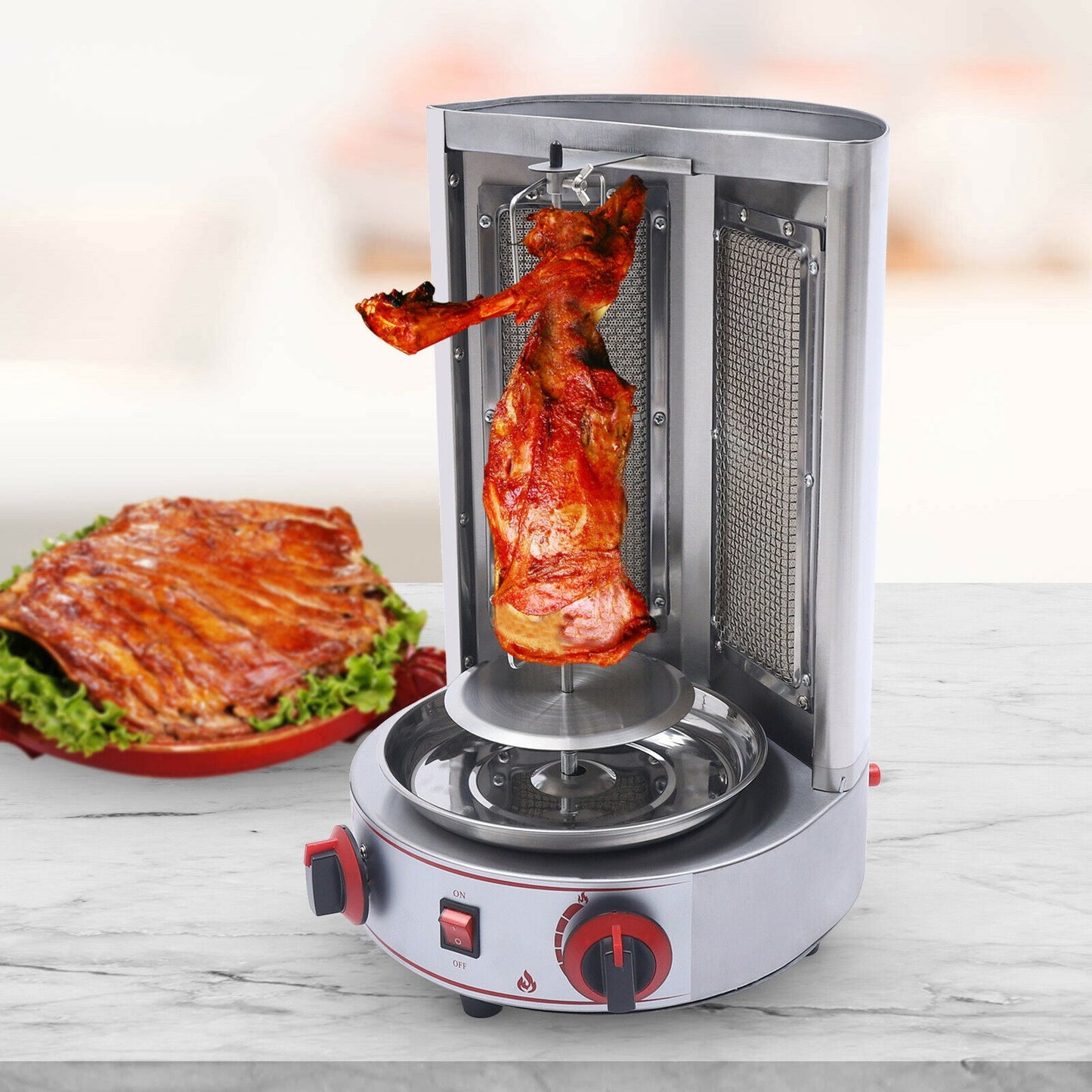 Miumaeov Gas Doner Kebab Grill Machine 3000W Automatically Kebab Machine Vertical Broiler Countertop Rotisserie Grill Kebab Vertical Rotisserie