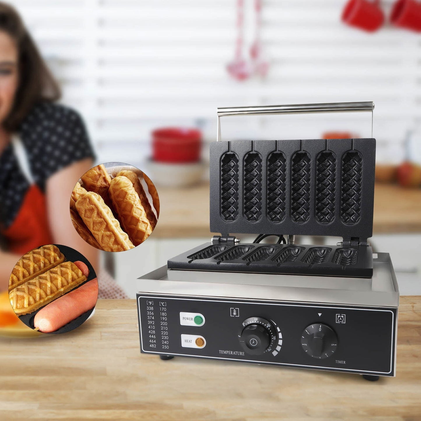 Miumaeov Waffle Maker Machine 6PCS Electric Waffle Hot Dog Maker Crispy Baking Corn Dog Waffles Non-Stick Maker for Home Commercial Use