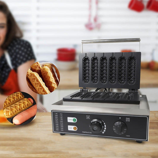 Miumaeov Waffle Maker Machine 6PCS Electric Waffle Hot Dog Maker Crispy Baking Corn Dog Waffles Non-Stick Maker for Home Commercial Use