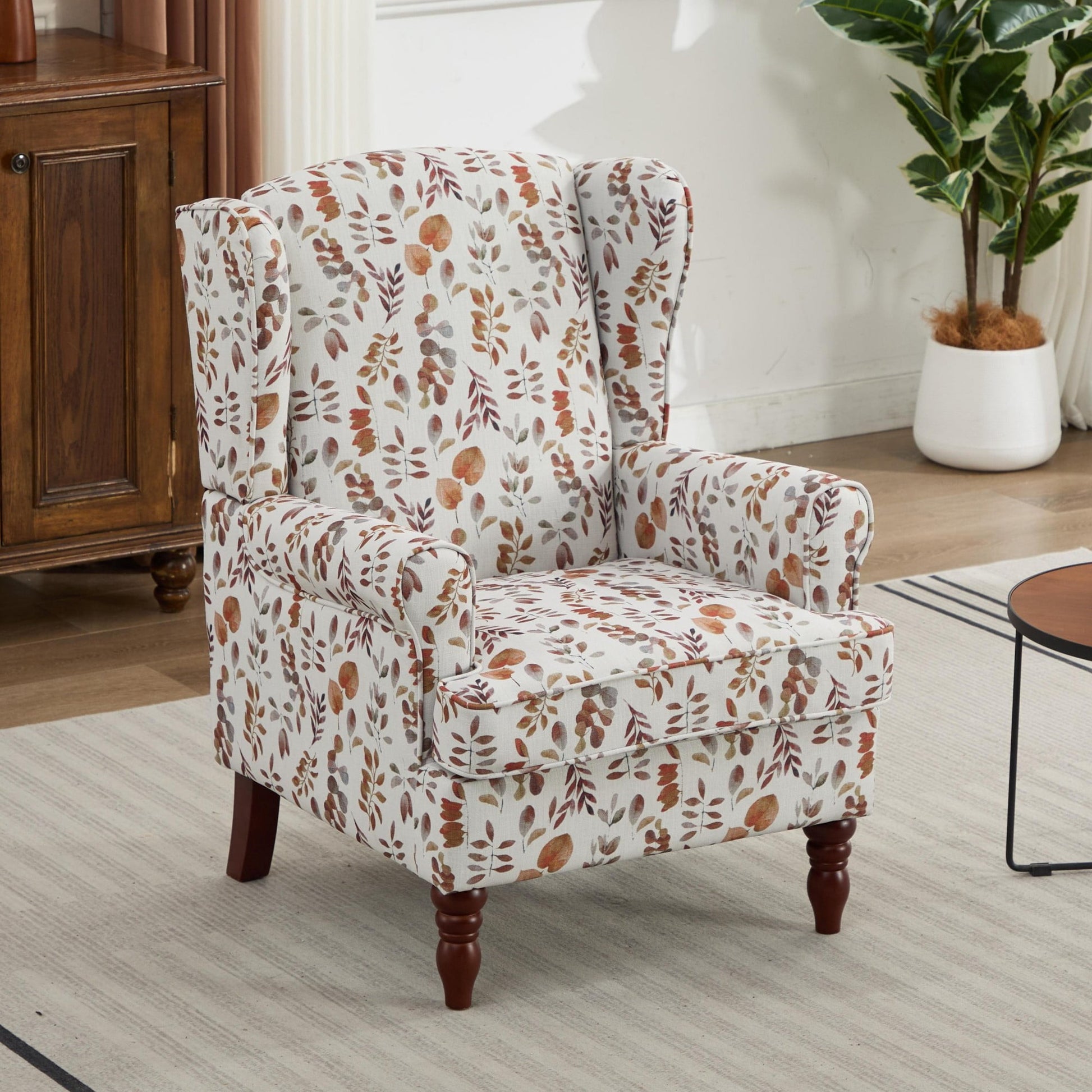 Modern Accent Chair with Wood Legs,Retro Upholstered Armchair Single Sofa Chair Reading Accent Chair for Living Room Bedroom Office,Floral Yellow