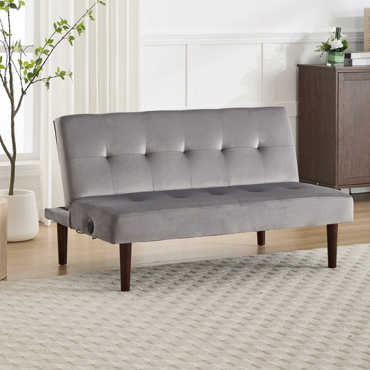 Modern Futon Sofa Bed,Flannel Fabric Back Adjustable Sleeper Sofa Loveseat Sofa Couch with Charging Port for Small Spaces,Apartment,Gray