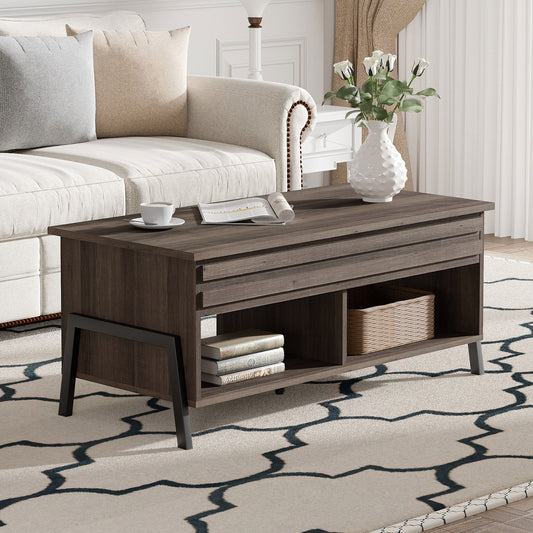 Modern Lift Top Coffee Table with Storage for Living Room, Brown Mid Century Table for Home Decor, 42"